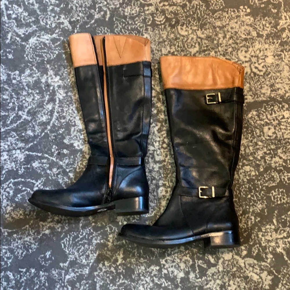 Gianni Bini Brown and Black Leather ZIP Up Boots